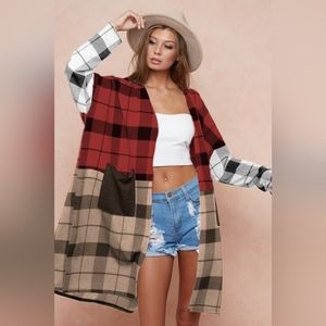 BiBi Plaid Colorblock Duster